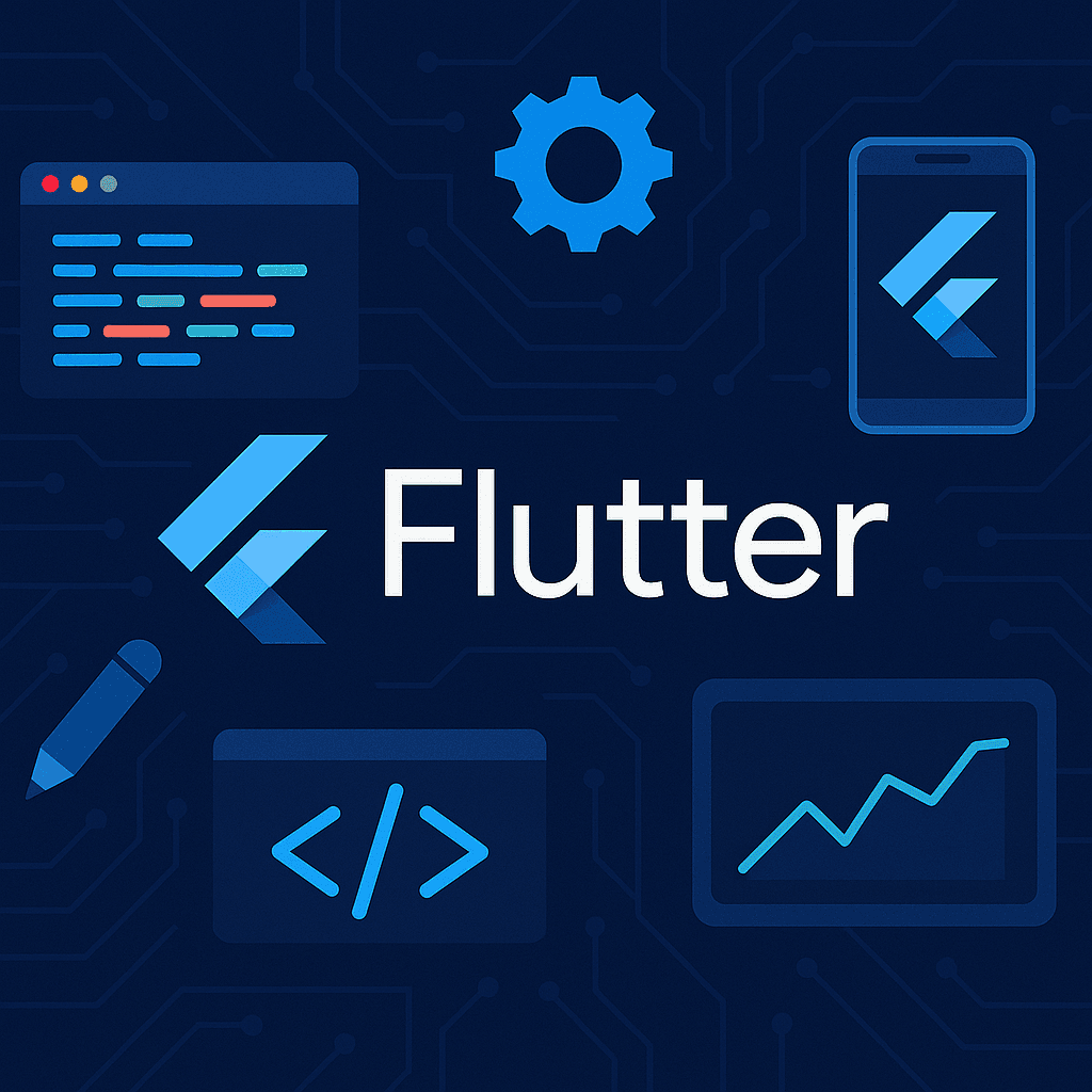 Illustration of Flutter technology bridging a single codebase to multiple platforms